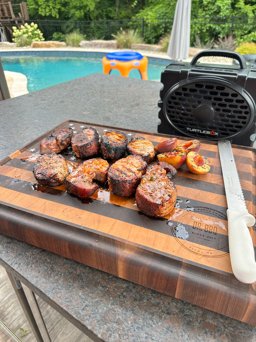 Reverse sear peach pork chops