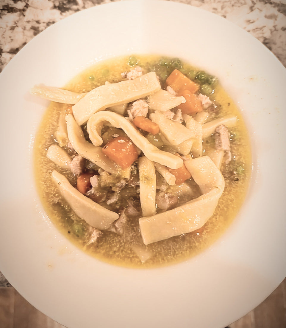 Smoked chicken noodle soup