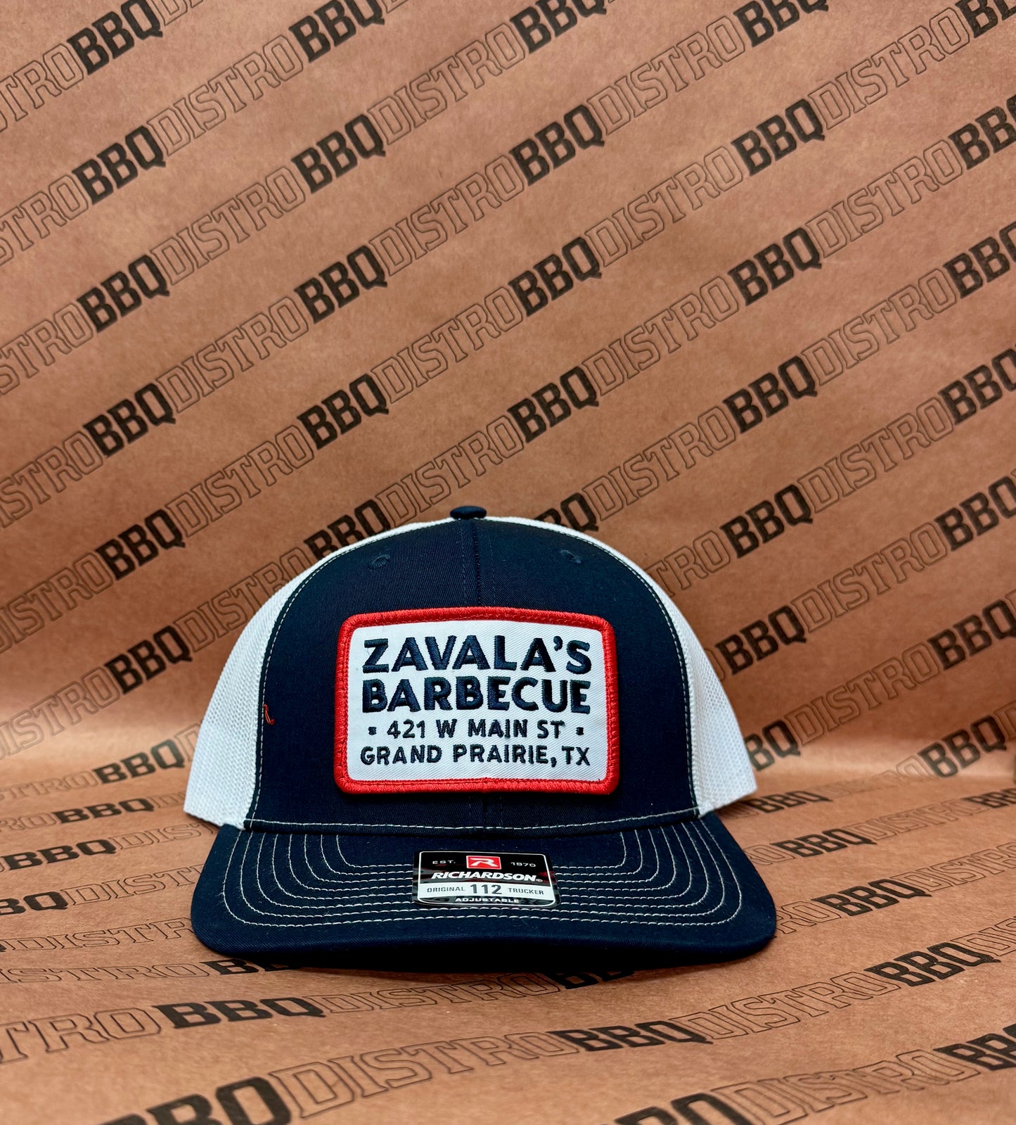 Zavala's Barbecue Sign Hat, Blue and White image 0