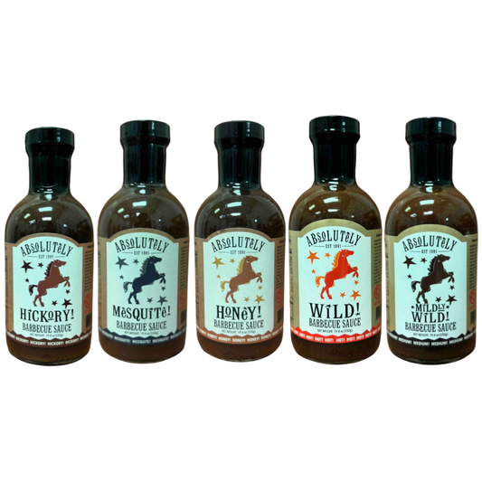 Absolutely Wild Barbecue Sauce 5-Pack — Hot, Medium, Mesquite, Hickory & Honey